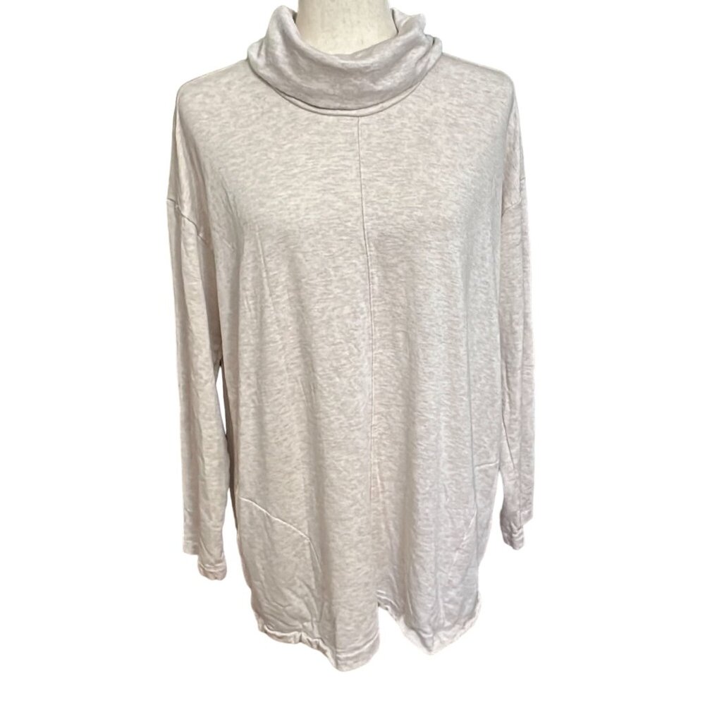 J. Jill Sweater Women L Pure Jill Beige Cowl Mock Neck Long Sleeve Pockets Tunic